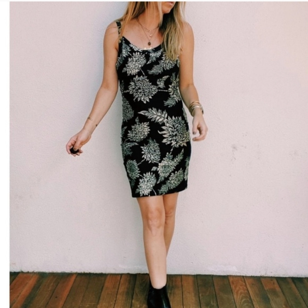 Novella Royale Black Mini Dress with Cream Floral Print